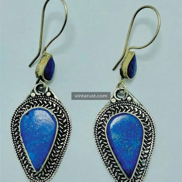 Blue Lapis Lazuli Jewelry Set, Pendant Necklace With Earrings - Picture 4 of 7